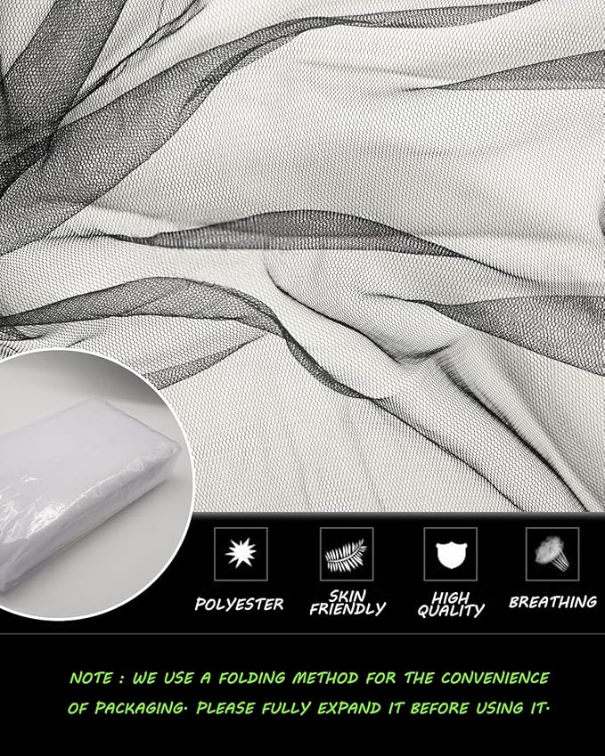 Black Tulle Fabric 108" x 25 Yards for Wedding Pew Bows Garden Netting Plant Cover Gift Wrapping Ceiling Draping Baby Shower Birthday Party Reception DIY Craft Supplies