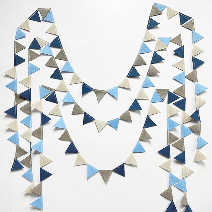 Dusty Blue Party Decoration Gray Blue Felt Hanging Triangle Mini Bunting Pennant Banner Flag for Baby Shower Birthday Wedding Nautical Ahoy Achor Bridal Shower Engagement Party Classroom Nursery Decor