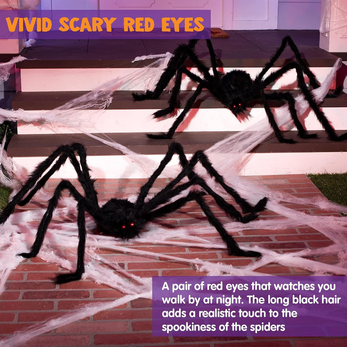 JOYIN 4 Packs Halloween Outdoor Decorations Spider Set, Scary Large Spiders f...