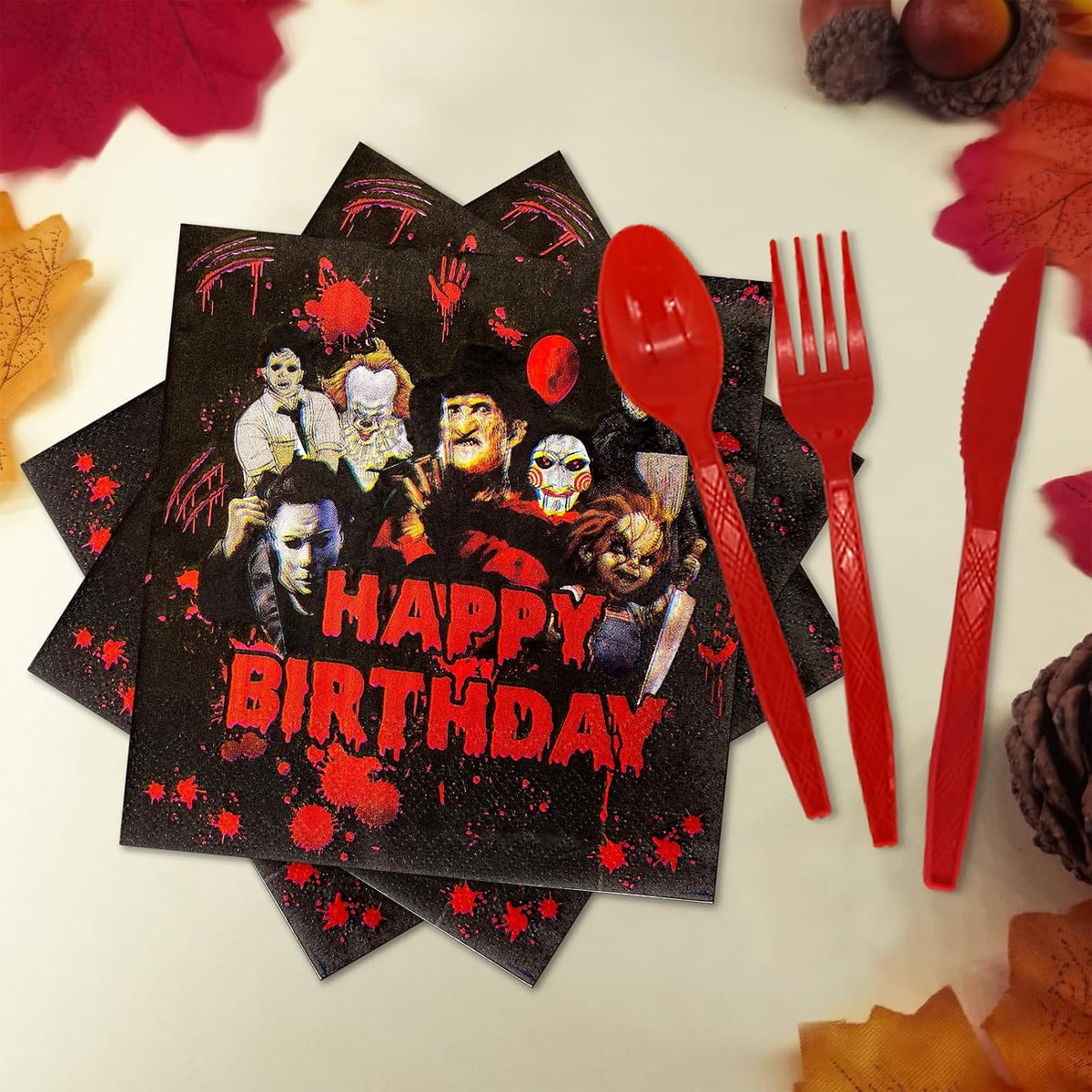 164 Pcs Horror Birthday Party Decorations Horror Movie Birthday Banner Happy ...