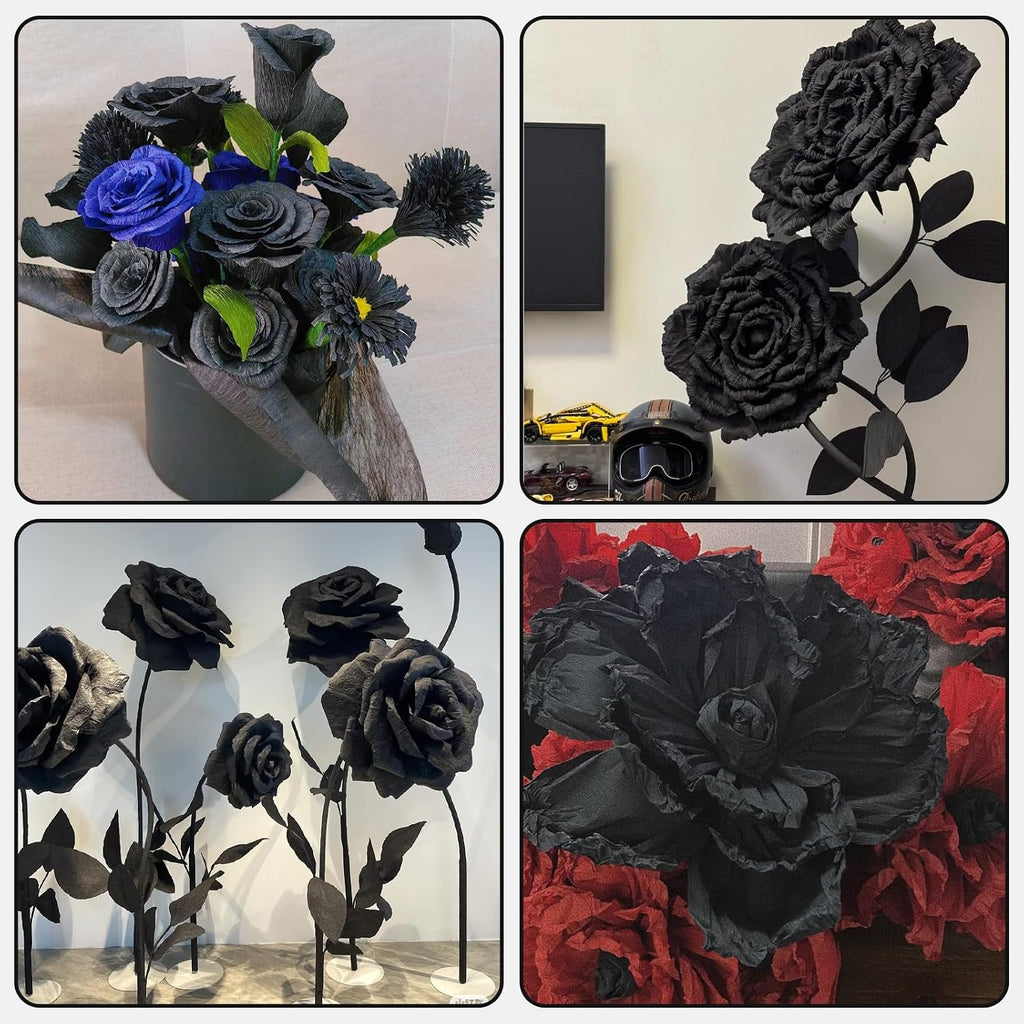 Crepe Paper Streamers 2 Rolls 10 x 98Inch (Black) | Crepe Paper Sheets for DIY Gift Colourful Paper Flower Wrapping Paper Crafts Birthday Wedding Holiday Party Decorations