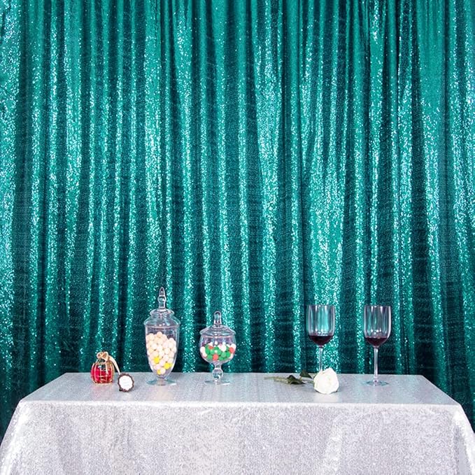SquarePie Sequin Backdrop Curtain Not See Through Thick Glitter Background for Party 10FT x 10FT Teal