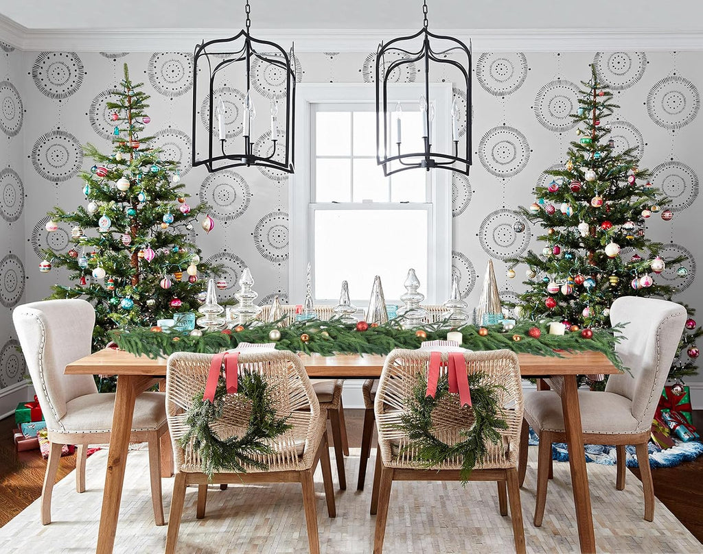 christmas norfolk pine garlands, realistic artificial faux greenery showing dimensions