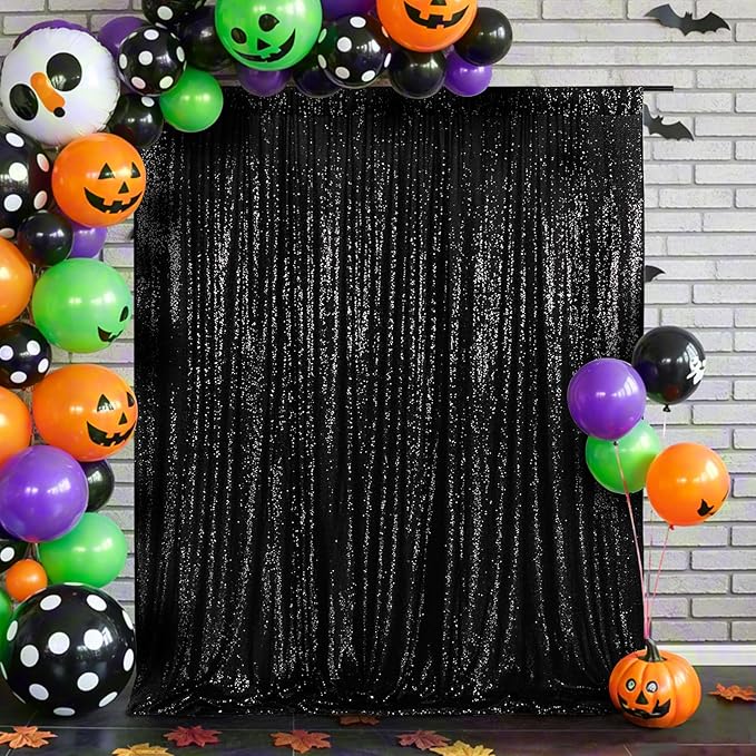 Eternal Beauty Black Sequin Backdrop, 8x10 Ft Halloween Glitter Background Curtains for Shimmer Photography Party Wedding Birthday Back Drop Decor