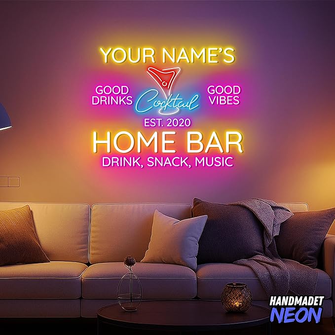 Personalized Cocktail Neon Sign Accessories, Custom Home Bar, Parties, Man Cave Decor Led Light, Wall Art Lights Signs Gifts For Friends, Pub Owners, Party Lovers