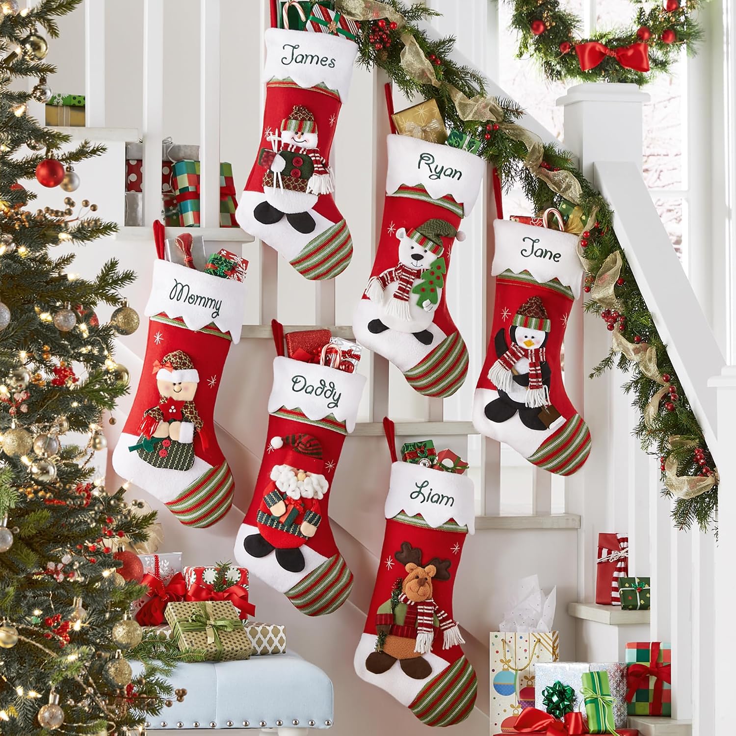 Let's Make Memories Personalized Christmas Stocking for Cat - Snow Cap - 3D Plush Character - Embroidered Name - Christmas Decor - Holiday Décor - Customized Stockings for Family - Dog