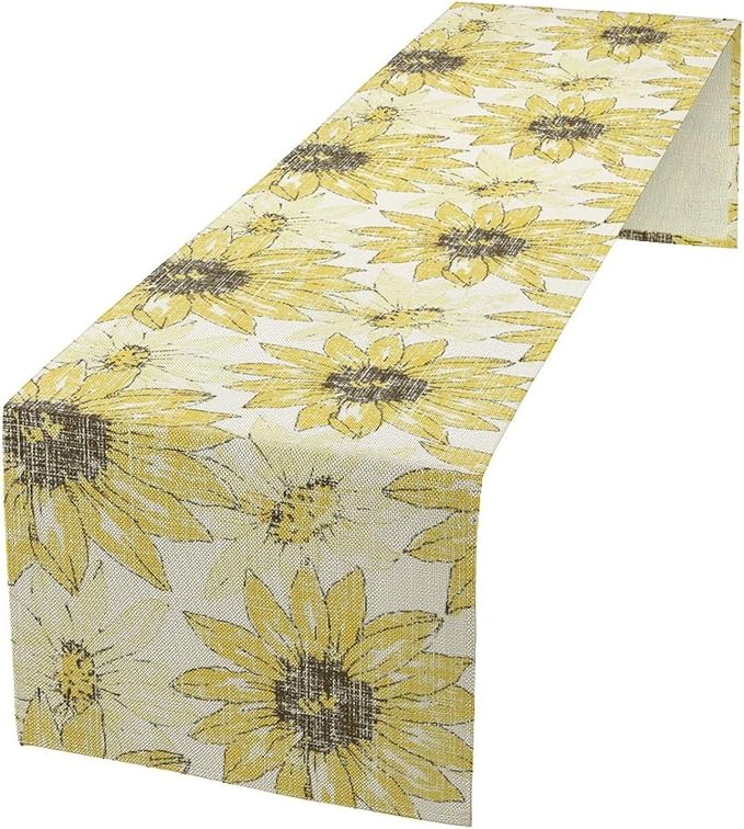 Chrysanthemum Vintage Floral Table Runner, Elegant Grunge Gray Sunflower Spring Summer Elegant Pattern Artichokes Flower Table Runner for Party Kitchen Dining Living Room Decor, 13x36 Inch