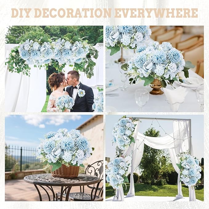 12 Packs Peonies Artificial Flowers,Silk Artificial Peonies Flowers Fake Peony Faux Floral Arrangements Bouquet for Centerpiece Table Wedding Party Home Decor Blue