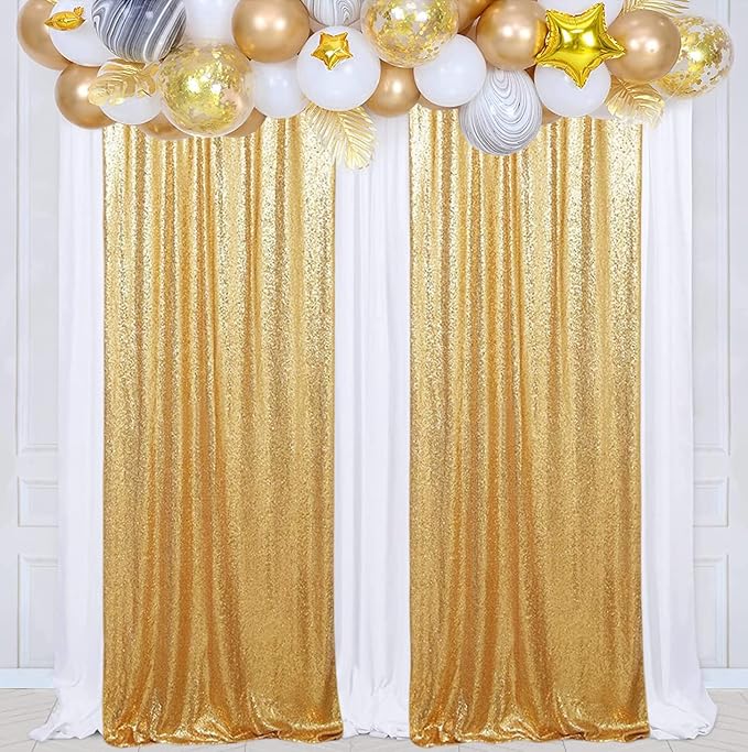 Poise3EHome Gold Sequin Backdrop Curtains, 2 Panels Gold Sequin Backdrop, 2FTx8FT Sequin Curtains for Party Wedding Sequence Backdrop