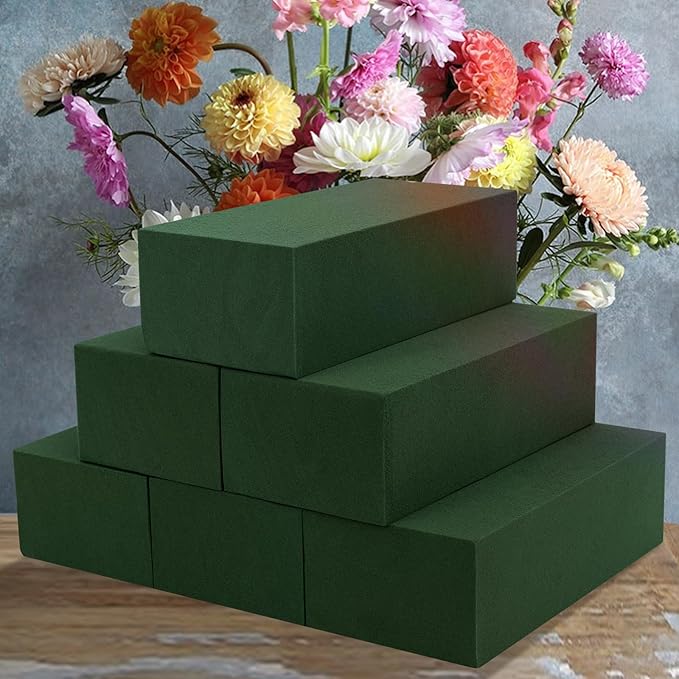 Aktor 6 Pcs Floral Foam Blocks for Fresh & Artificial Flower Arrangement, 8.8” x 4.1” x 2.7” Green Wet Foam for Wedding, Birthdays, Home, Office, and Garden Decorations