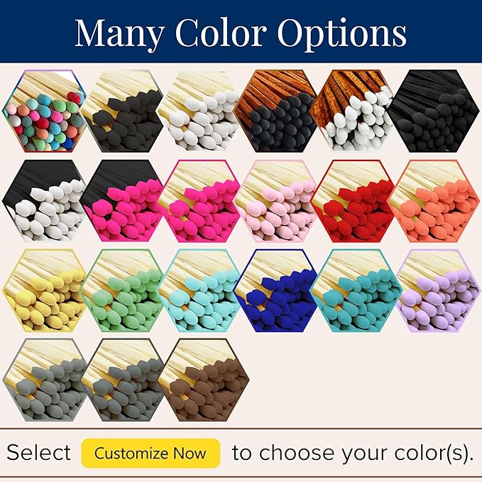 Thankful Greetings 2" Choose Your Colors Safety Matches | Set of 200+ Bulk Artisan Matchsticks with Striker Stickers Select 2 Colors - 100+ of Each | Custom for Your Home Decor, Gifts, & Events