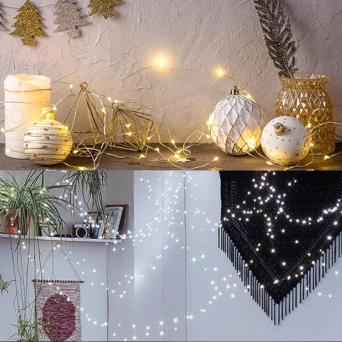 WATERGLIDE 12 Pack Fairy Lights Battery Operated (Included), 7 ft 20 LED Mini String Lights, Waterproof Silver Wire Firefly Starry Light for DIY Wedding Christmas Party Decor, 6 Warm White & 6 White