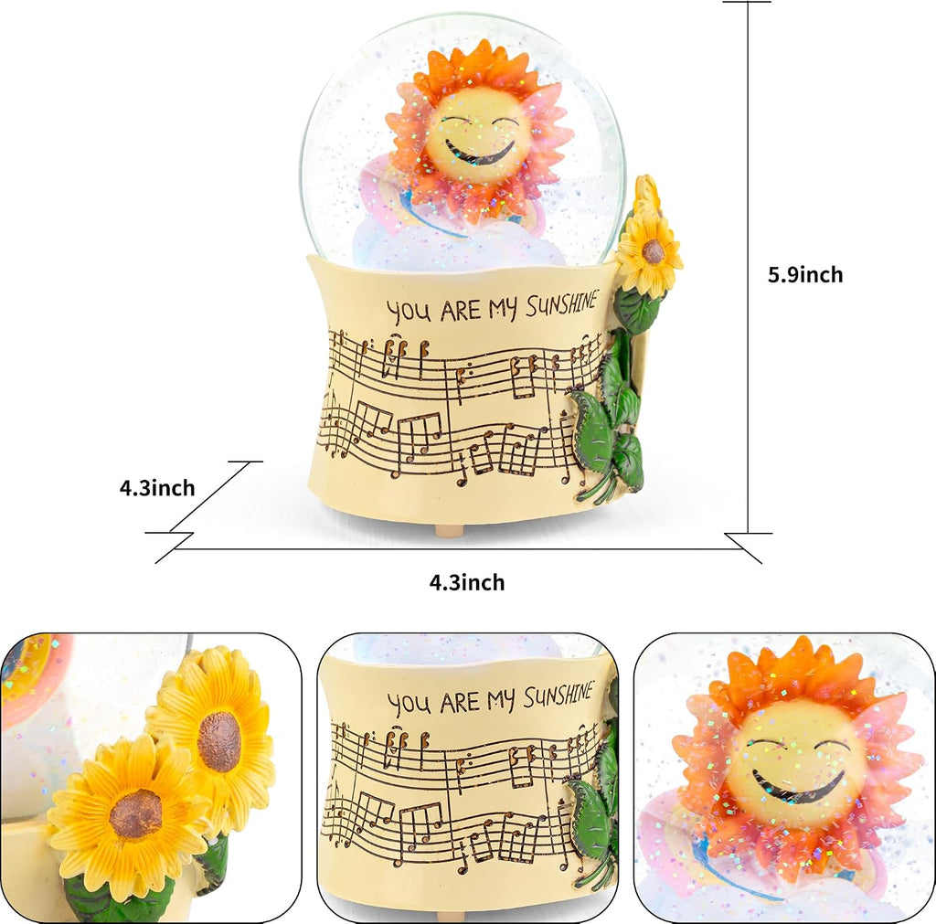 You are My Sunshine Snow Globe Music Box with Colorful Lights, Sunflower Musical Snowglobe, Wind Up Resin Flower Music Box Gifts for Mom Wife Girlfriend Grandma Women Birthday Anniversary