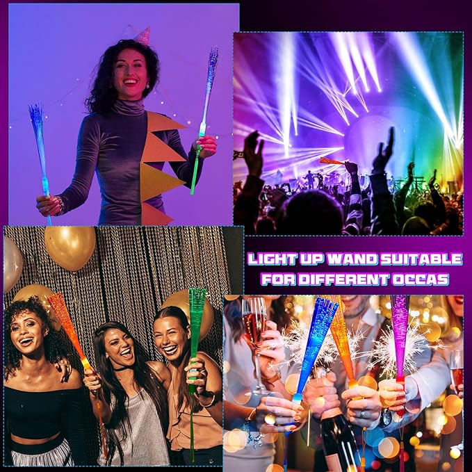 Lewtemi 60 Pack Fiber Optic Wand Glow Wand LED Light Up Wand Bulk with 3 Flashing Models Flashing Sticks with Included Batteries for Birthday Party Favor Wedding Halloween Christmas (Bright Colors)