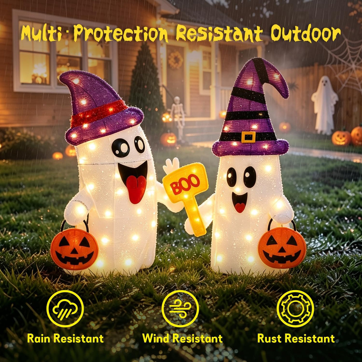2 Pack 30Inch Halloween Decorations Outdoor Light Up Ghost Decor
