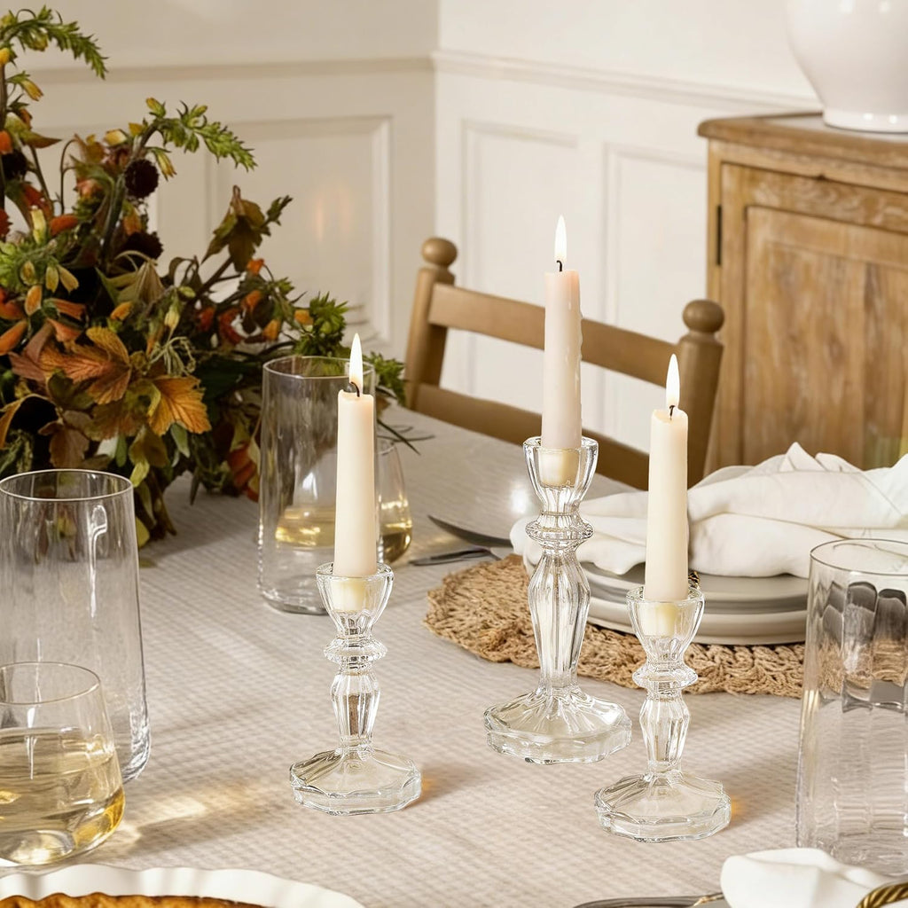 Glass Candlestick Holders Set of 6, Clear Stripe Taper Candle Holders for Table Centerpiece, Home Decorations, Wedding and Party
