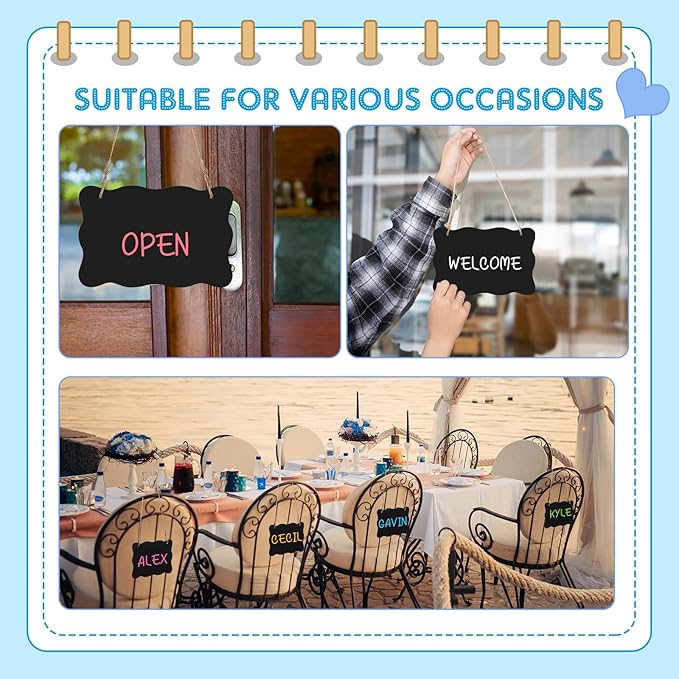 12 Pcs 4 x 6 Acrylic Chalkboard Hanging Sign with Chalk Markers Chalk Board Signs with Hanging String for Wedding Kitchen Home Party Decoration (Wave)