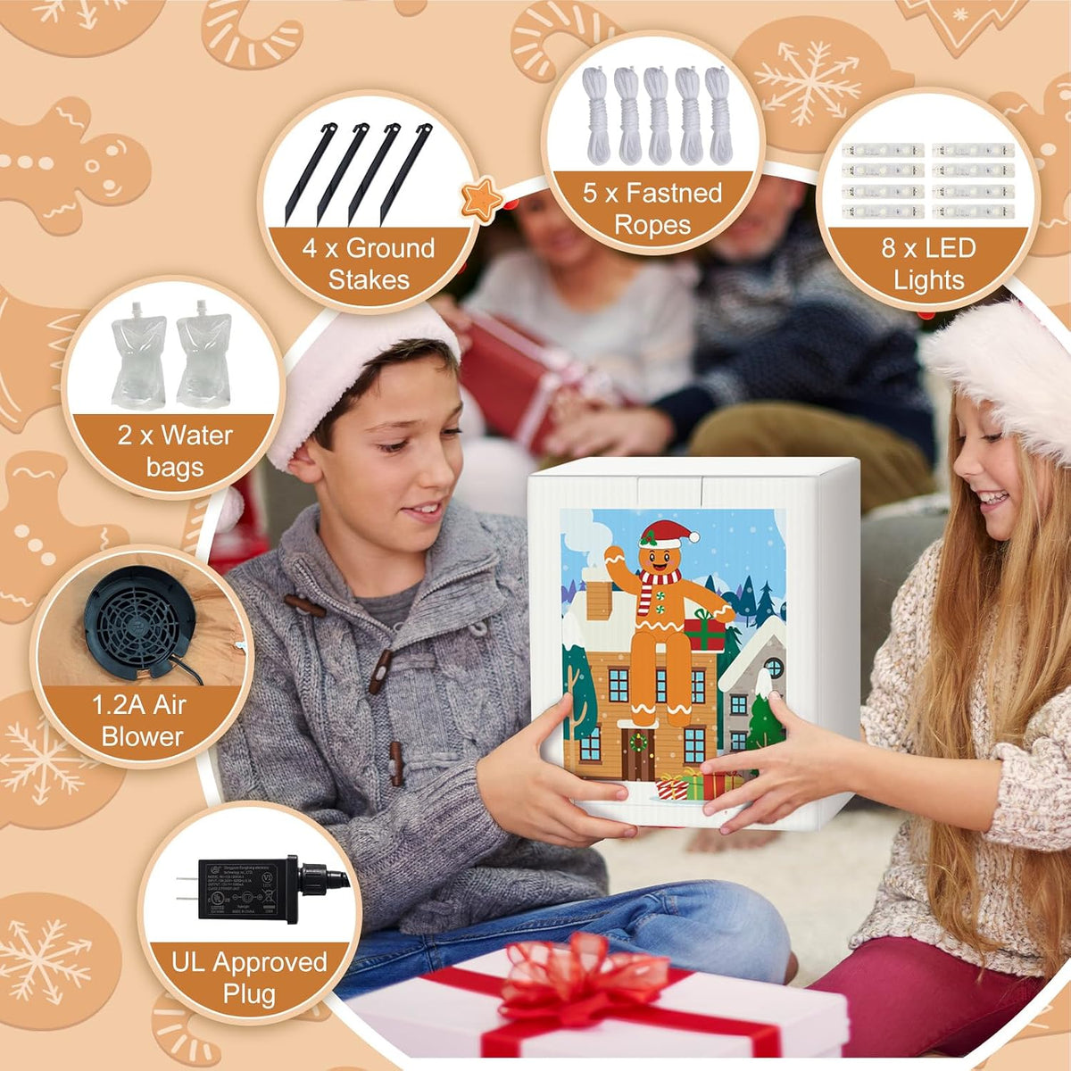 10ft giant christmas inflatables outdoor decorations sitting gingerbread, close-up detail