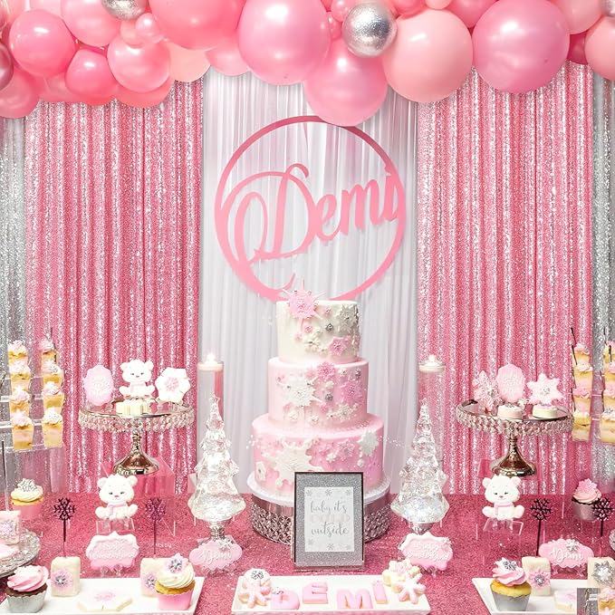Blush Pink Sequin Backdrop 2 Panels 2FTx8FT Glitter Backdrop Curtain for Baby Shower Wedding Party Decorations
