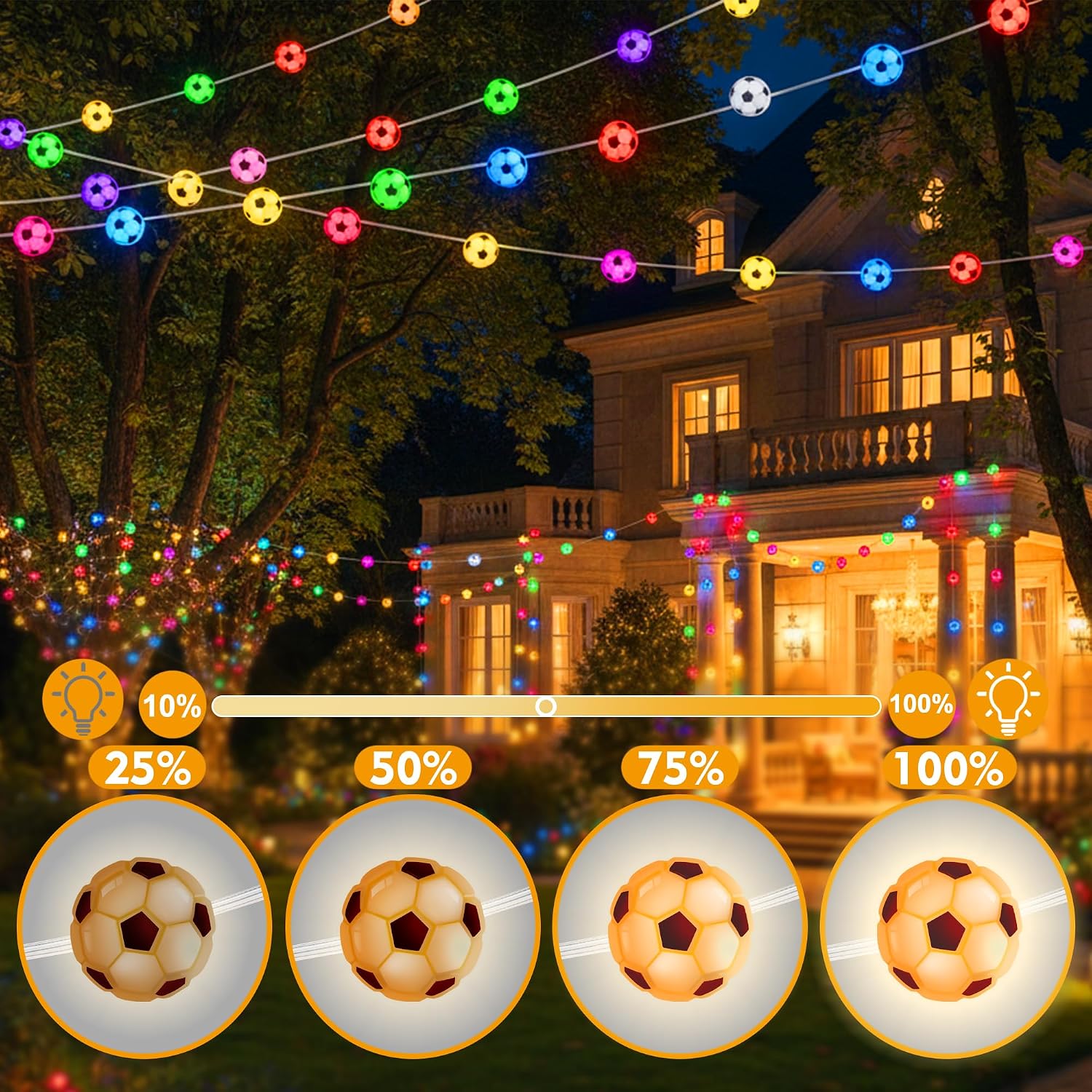 Soccer Ball String Lights - 10ft USB-Powered, 100 LED Warm White Balls, Soccer Party Decorations for Enthusiastic Fans, Sports Decorative Lights, Birthday Decorations, Soccer Gift