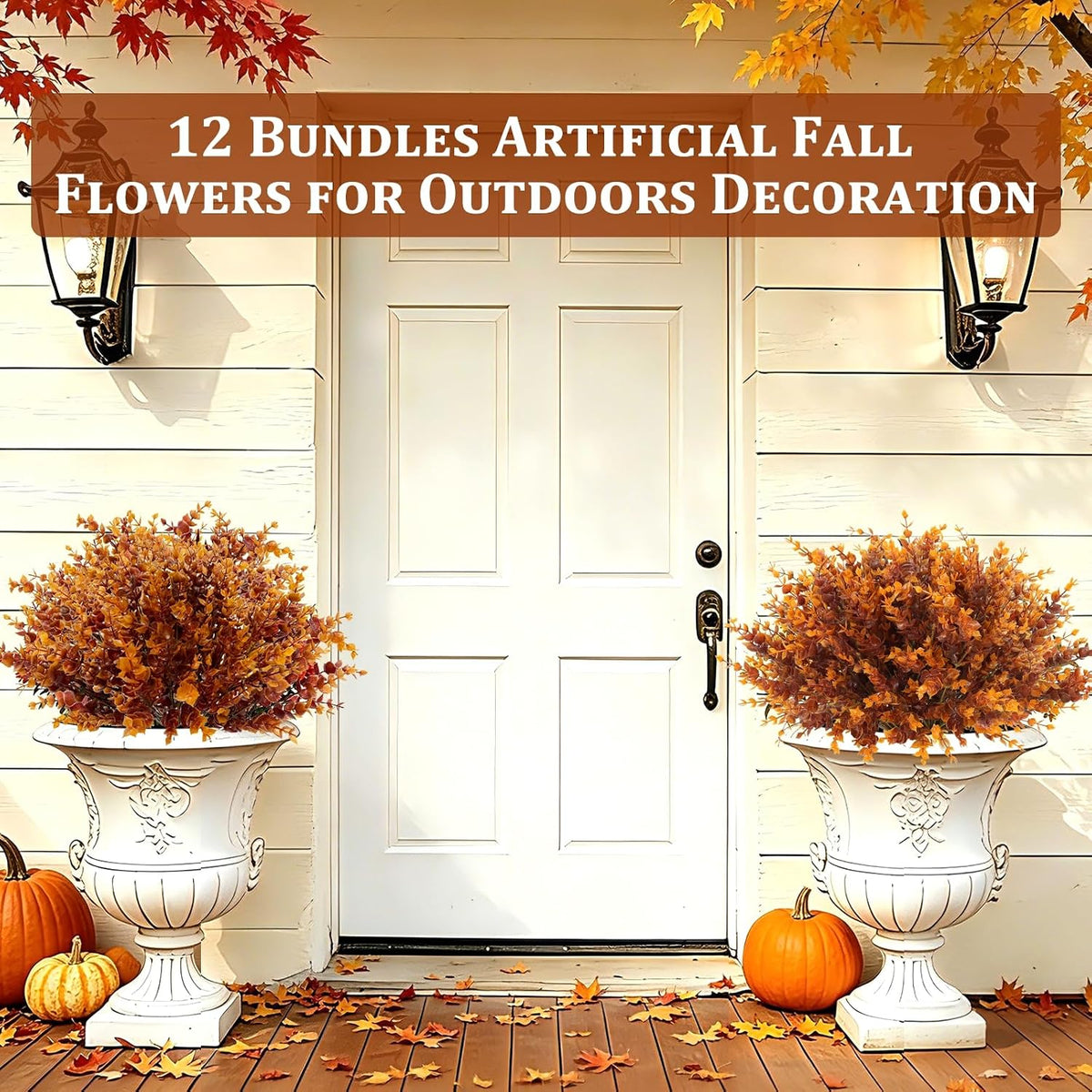 12 bundles artificial fall flowers for outdoors fall showing dimensions