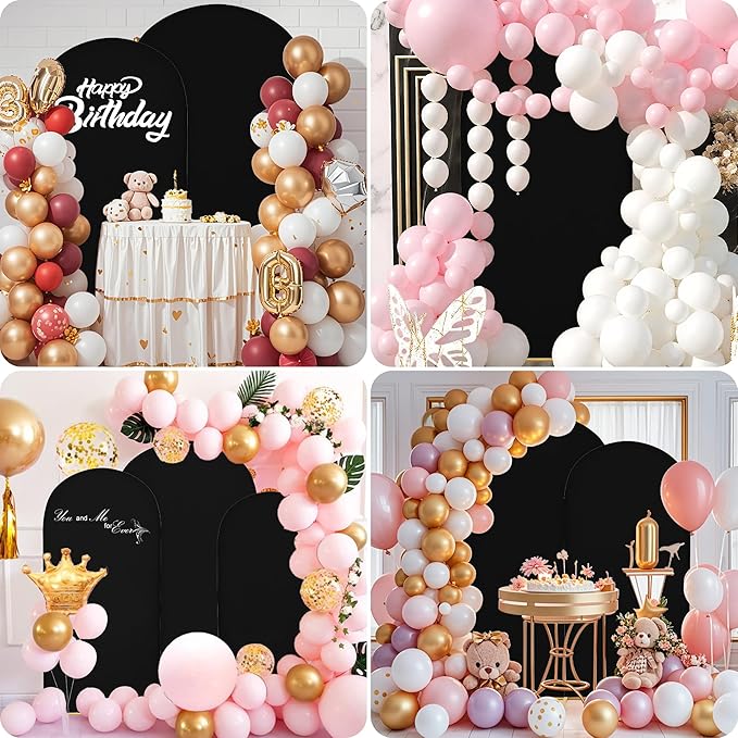 Wedding Arch Covers Arch Backdrop Cover Arch Stand Covers 7.2FT 6.6FT 6FT Set of 3 Arch Cover Spandex Fabric Stretchy Backdrop for Wedding Birthday Party Decoration Baby Shower (Black, Cover Only)