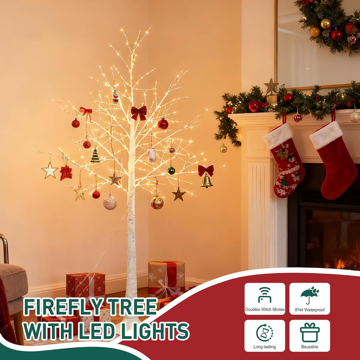 5FT White Firefly Tree with Lights - Lighted Firefly Tree with 350 Warm White...