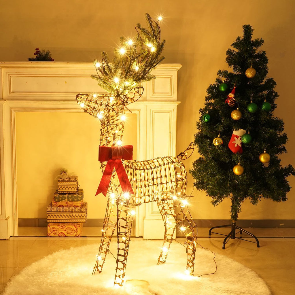 4ft christmas reindeer outdoor ，47.2" h reindeer decoration，light, close-up detail