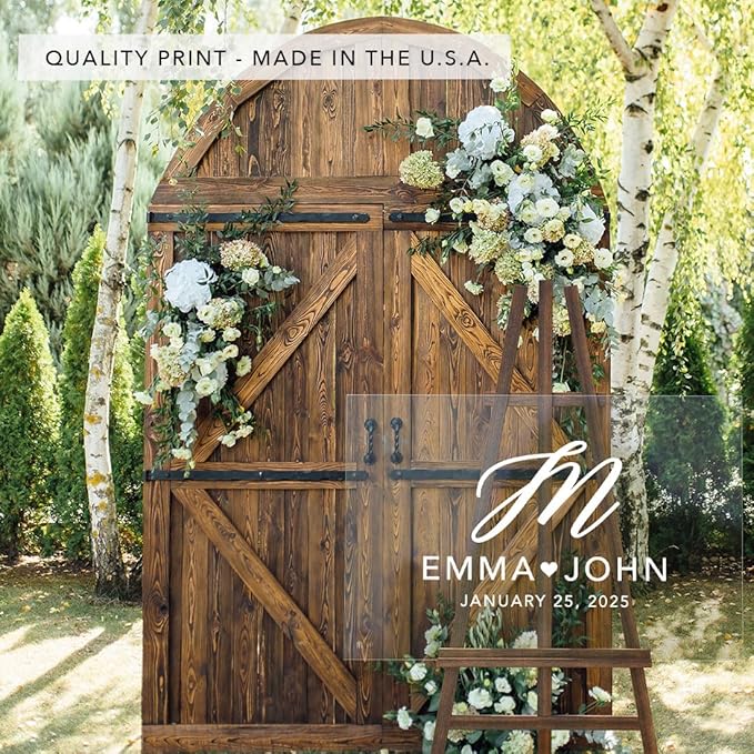 Andaz Press Custom Large Wedding Acrylic Sign, 16 x 24 Inches, Monogram Script, Personalized Sign, Welcome Sign For Modern Wedding Theme