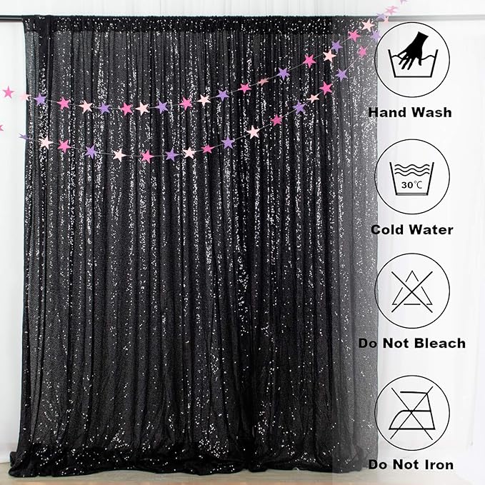 ShinyBeauty 2 Panels Black Sequin Backdrop | 7Ft x 7Ft Sparkly Photo Background | Halloween & Party Decor | Durable & Elegant Curtains | Perfect for Photography & Events