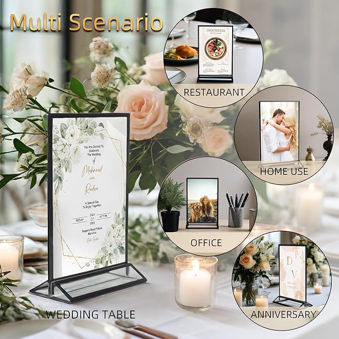 4x6 Picture Frames Acrylic Sign Holder 6 Pack Menu Stands, Double-sided Picture Stands for Wedding Table Numbers Holders, Table Top Display Wedding Sign Stand Vertical Flyer Holder, Black