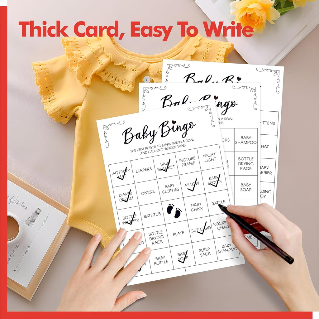 Baby Shower Bingo Game, 50 Bingo Cards Perforated Calling Cards Bingo Games for Baby Shower, Bridal Wedding Shower (White)