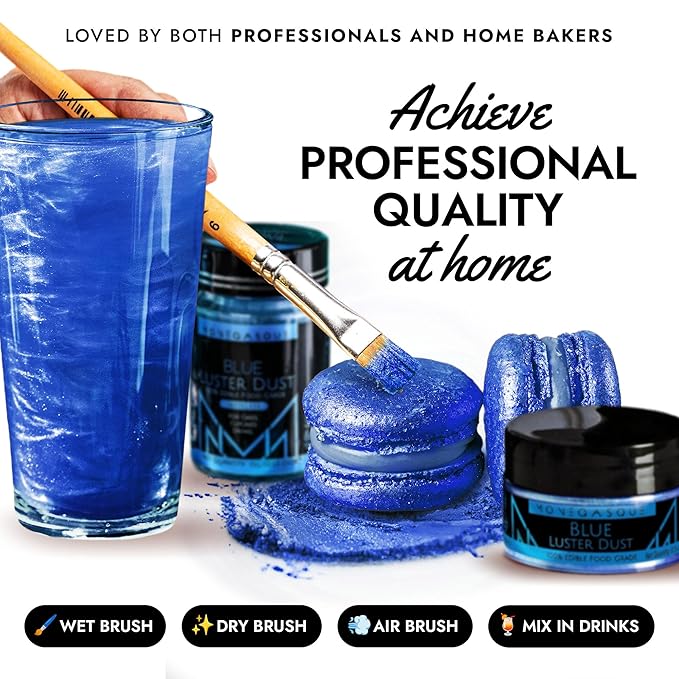 MONÉGASQUE Blue Edible Glitter for Drinks 15g – Halloween Edible Glitter for Cakes & Cocktails - Blue Luster Dust for Cocktail, Cake Decorating, & Food Spray - Strawberries & Drink Shimmer Decorations
