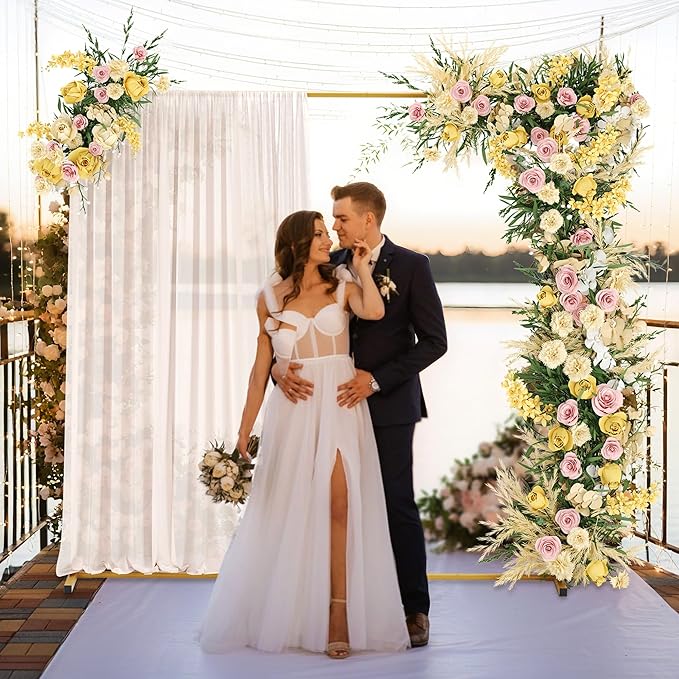 Walensee 7.9FTx6.6FT Gold Wedding Arch Backdrop Stand, Adjustable Square Metal Arch Frame for Ceremony Party Birthday Baby Shower Bridal AnniversaryGarden Balloon Photo Decoration