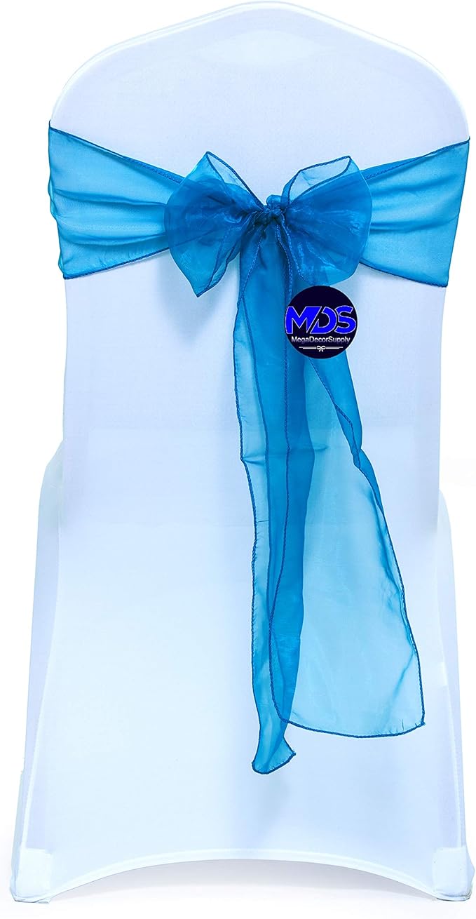 MDS Pack of 10 PCS Organza Chair Sashes Wider Dining Chair Bows Ribbon Tie Back for Wedding Party Birthday Bridal Shower Reception Event Banquet Home Chair Cover Decoration - Dark Teal