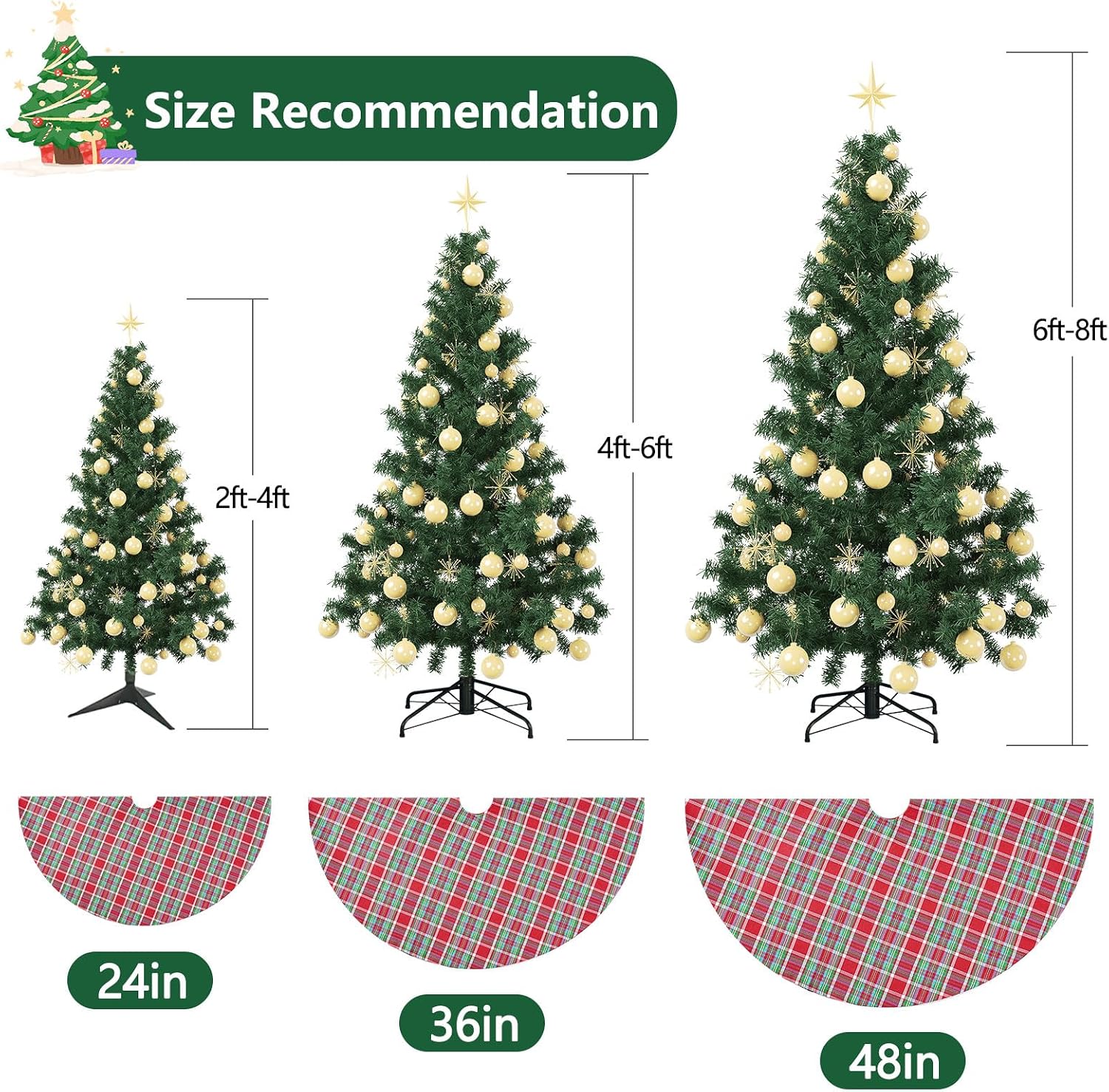 36 Inches Christmas Plaid Tree Skirt - Red Blue Green Buffalo Checked Tree Skirts Mat for Small Tree Xmas Home Holiday New Years Party Decoration