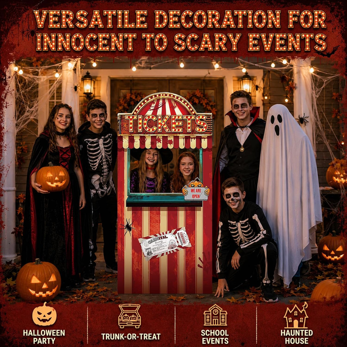 5.6 Ft Creepy Carnival Ticket Booth Photo Prop, Stand Up Halloween Carnival C...