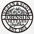 Custom 50th/40th/60th/70th/30th/1-99 Years Wedding Anniversary Sign Gifts for Couples Parents, Custom Metal Monogram Sign Personalized Family Name Signs (Flowers)