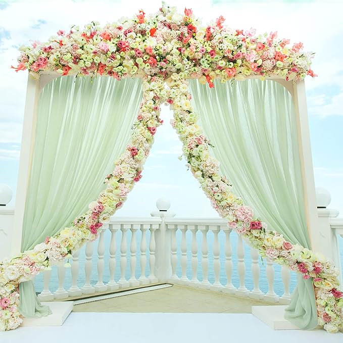 10ft x 10ft Sage Green Backdrop Curtains, Wrinkle-Free Sheer Chiffon Fabric Backdrop Drapes for Wedding Arch Party Ceremony Stage Photo Decoration