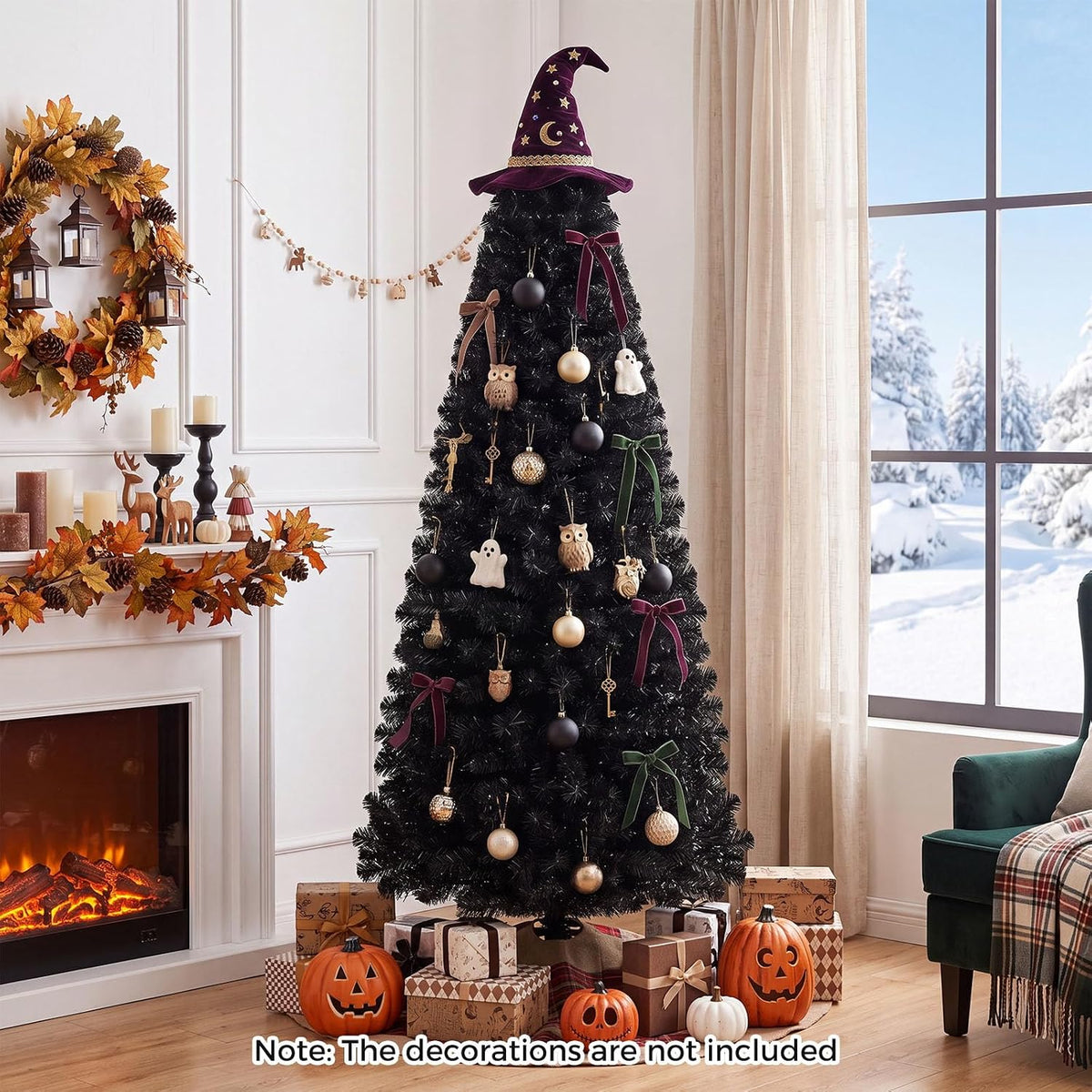 HAPPYGRILL 6 FT Black Pencil Christmas Tree, Artificial Skinny Xmas Halloween...