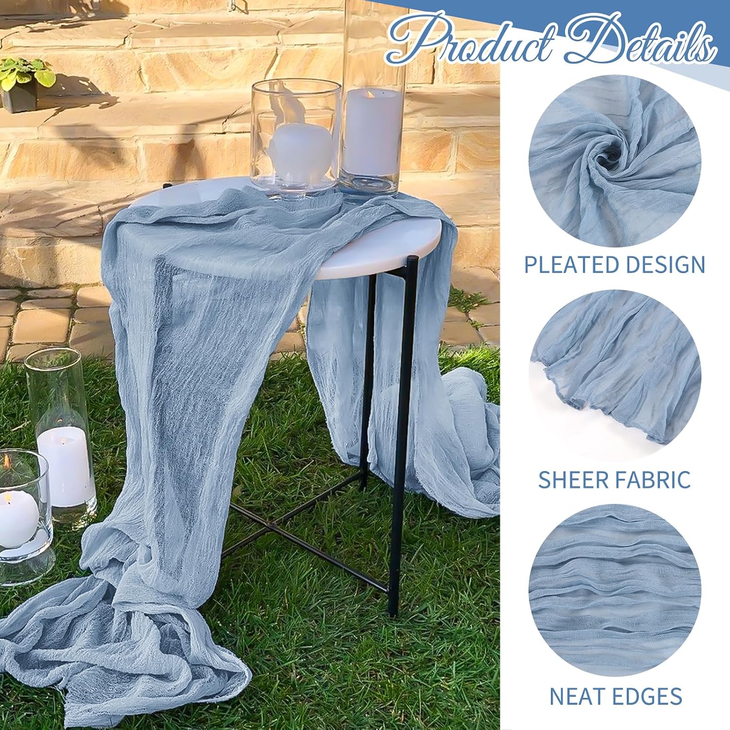 10 Pack Dusty Blue Cheesecloth Table Runner 17x108 Inch Boho Gauze Cheese Cloth Table Runners for Wedding Party Baby Shower Birthday Home Decor
