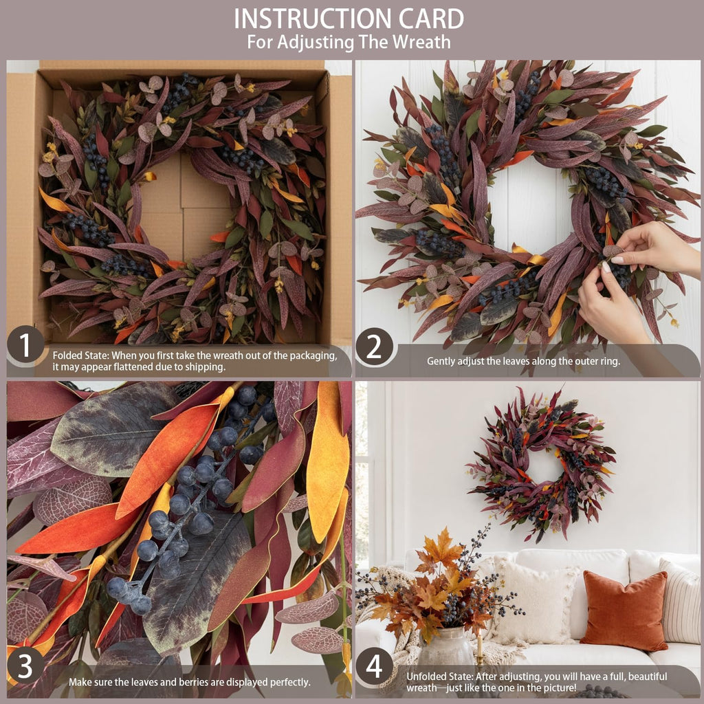 26 inch fall wreaths for front door, eucalyptus, package contents