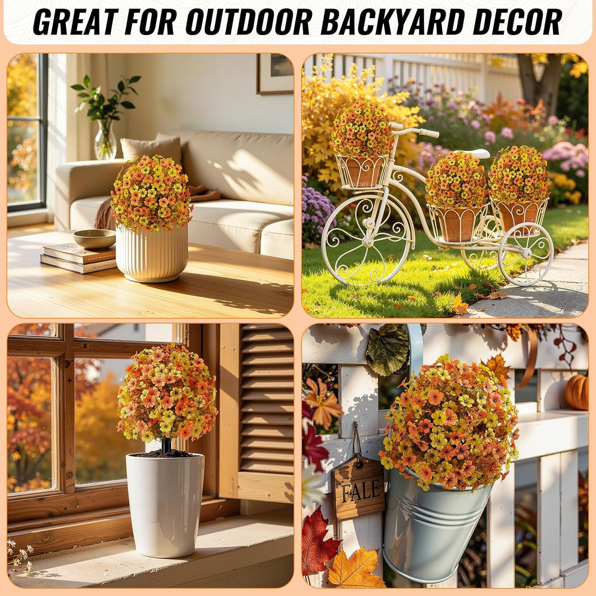 Alupssuc 4Pcs 20" UV Resistant Artificial Fall Ball Flowers for Outdoors