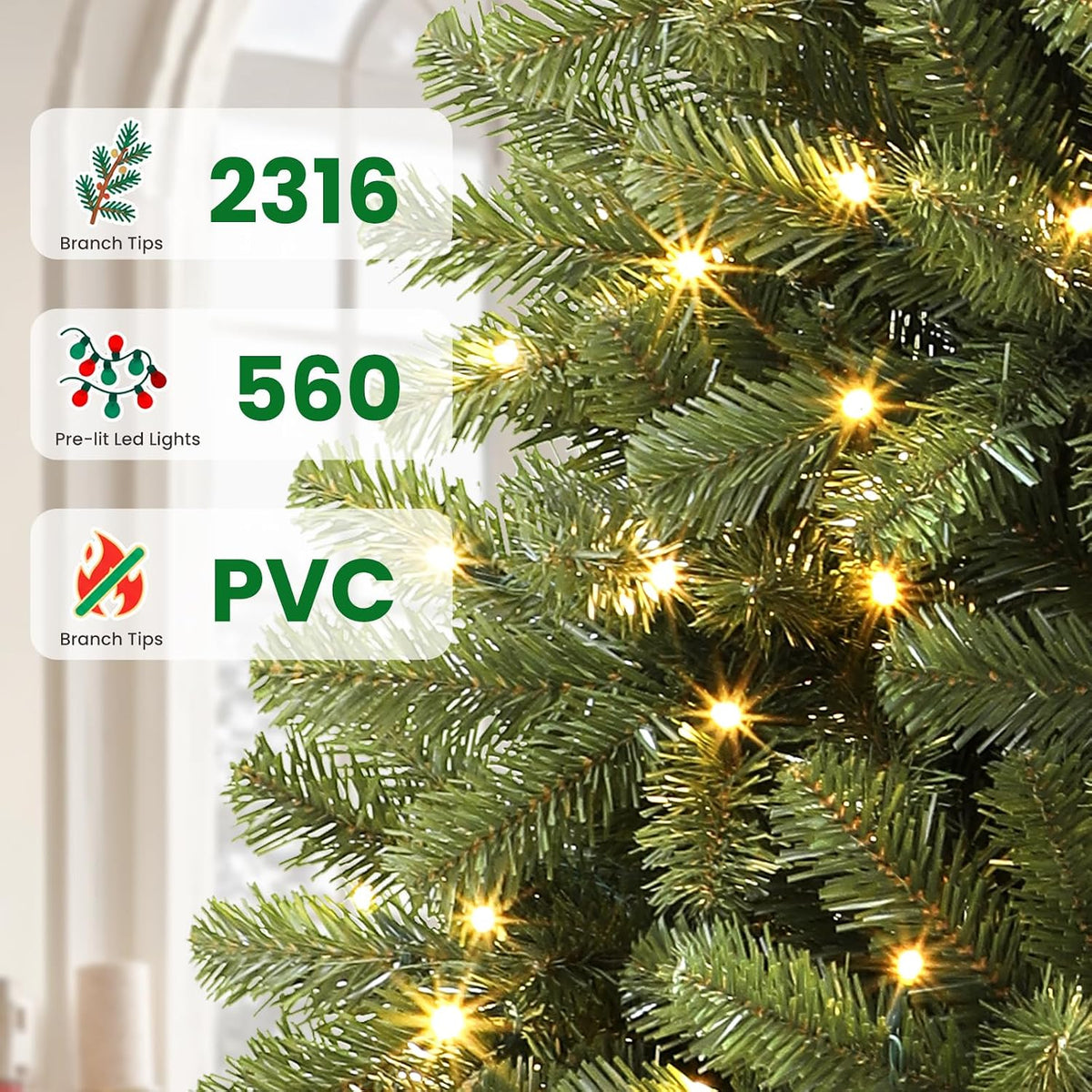 9ft artificial prelit classic christmas tree with remote, close-up detail
