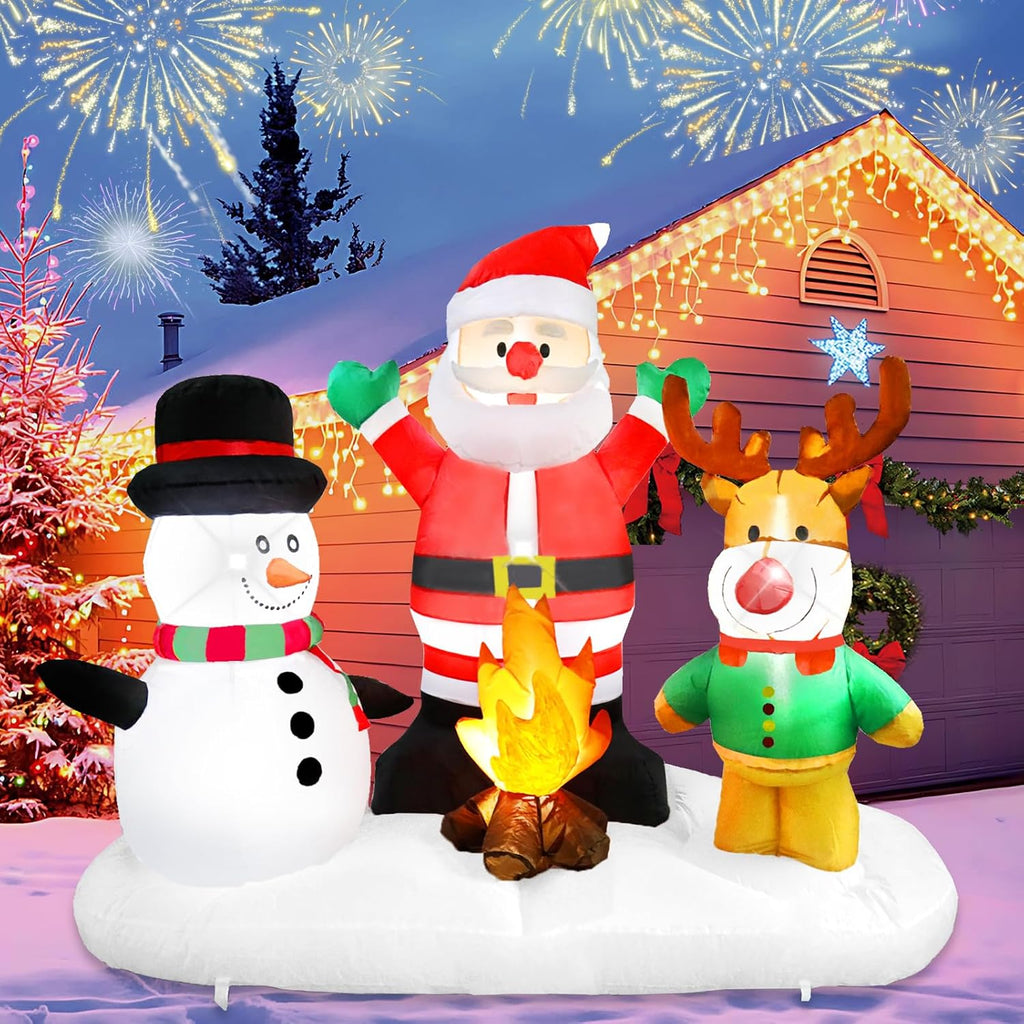 5ft christmas inflatable santa claus snowman reindeer campfire, main product view