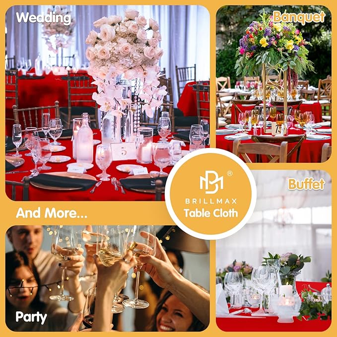 BRILLMAX 8 Pack Red Round Tablecloths 90 Inch - Circle Bulk Linen Polyester Fabric Washable Table Cloth Cover for Wedding Reception Banquet Birthday Party Buffet Restaurant