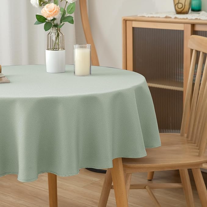 Biscaynebay Round Tablecloth 60 Inch-Sage Outdoor Fabric Table Cover-Small Circle Folding Table Cloths Linen Water Resistant Washable for Kitchen Dining Picnic Patio Outdoor Party Restaurant Tables