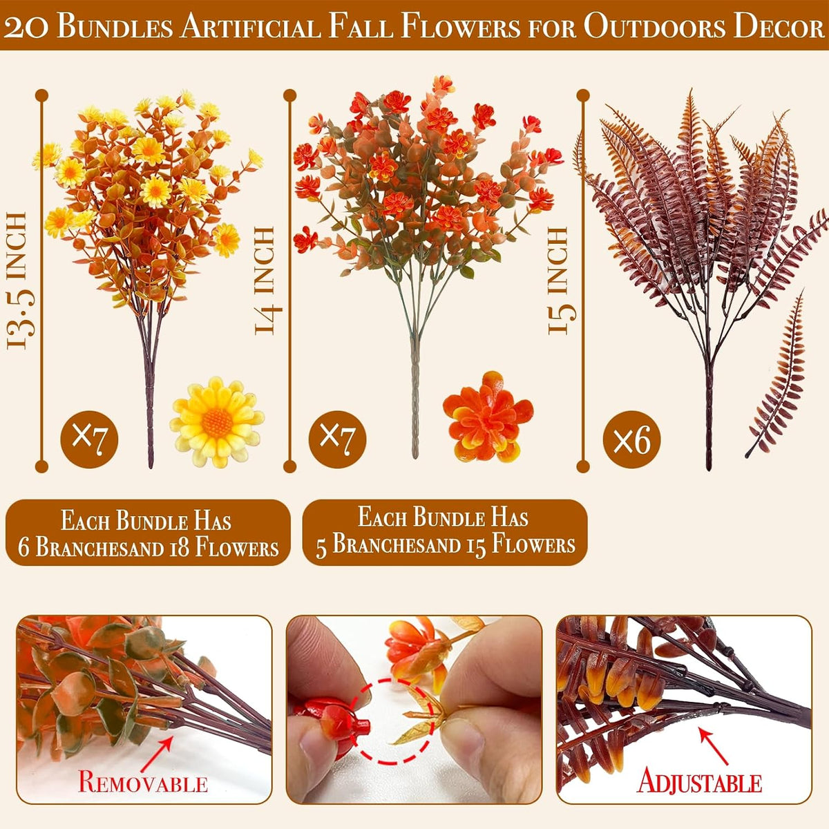 20 bundles artificial fall flowers for outdoors fall shown in use