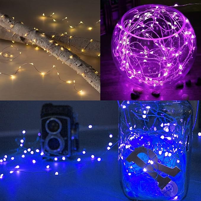 WATERGLIDE 24 Pack Fairy Lights Battery Operated (Included), 7 ft 20 LED Mini String Lights, Waterproof Silver Wire Firefly Starry Lights for DIY Wedding Christmas Party Mason Jars Decor, Multicolor