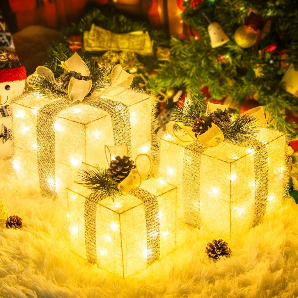 unusroom set of 3 christmas lighted gift boxes,outdoor, main product view